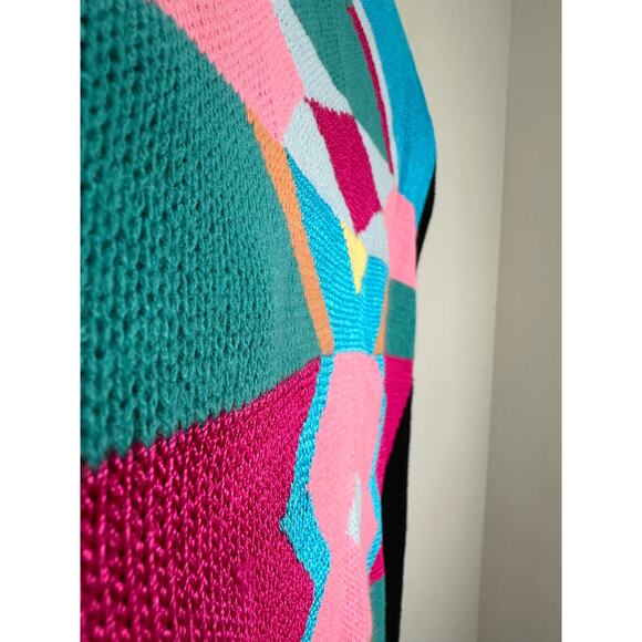 Vintage 80s Via L.A. Women’s Knit Abstract Geometric Sweater Tee size Medium - Picture 4 of 5